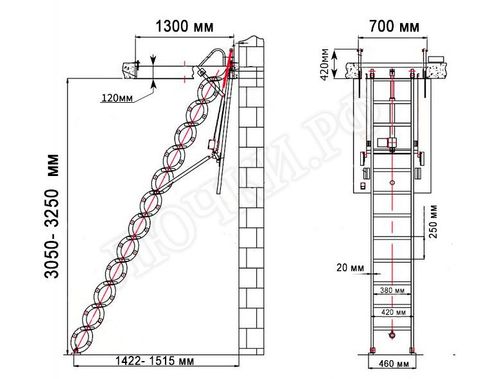 Чердачная лестница LRF Elektra Aluminum 700*1300*3050-3250 Чердачная лестница LRF Elektra Aluminum 700*1300*3050-3250